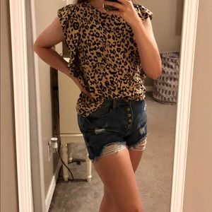 cheetah ruffle sleeve top